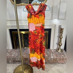 ZARA Chili Pepper Market Print Dress S Lined Mesh Bodycon Fiesta Stretch Y2K